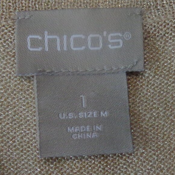 Chico's Size 1 U.S. Size Medium (8) Beige and Gold Button Front Cardigan - Picture 11 of 12